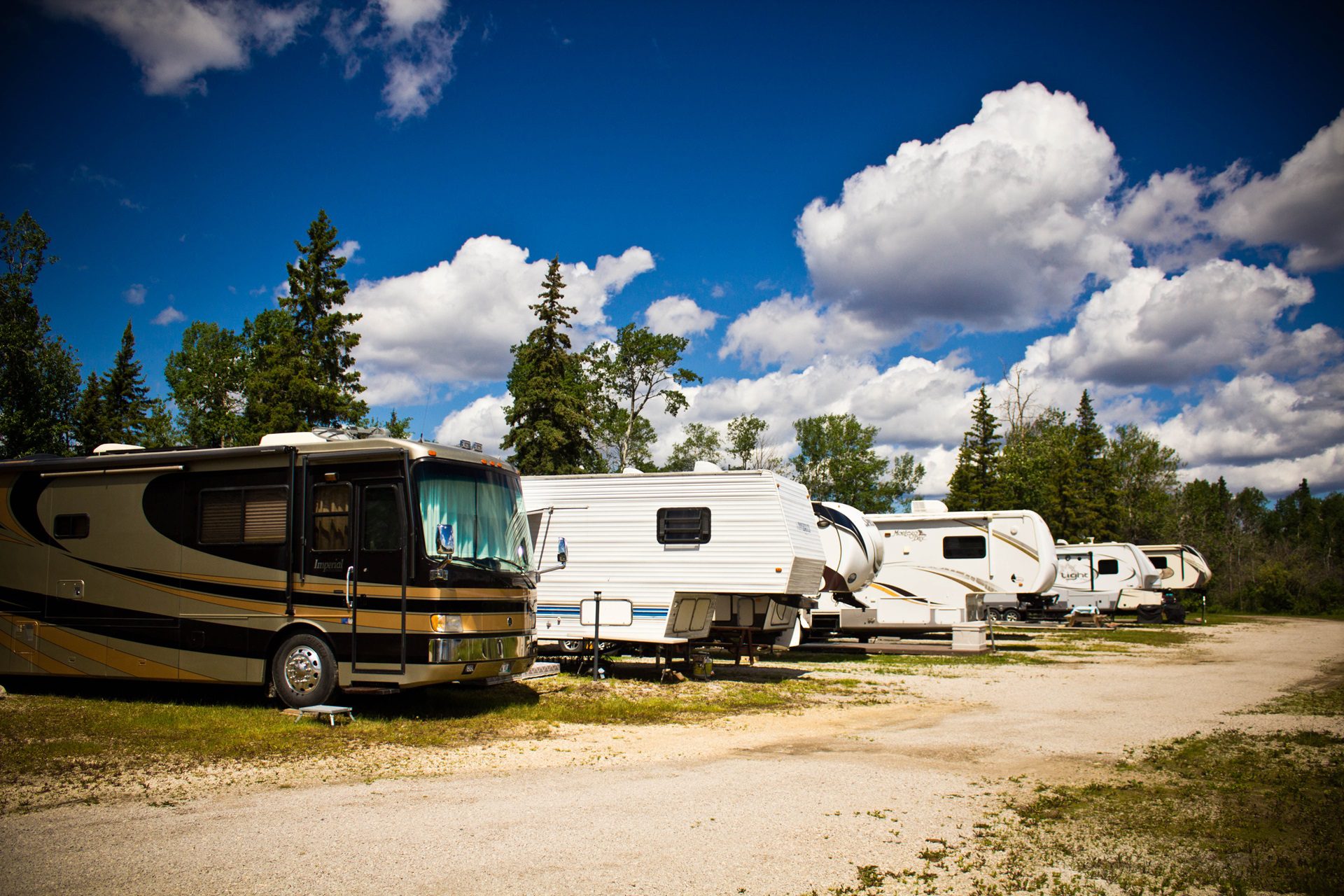 Trailers parked in RV Sites at Viking Lodge